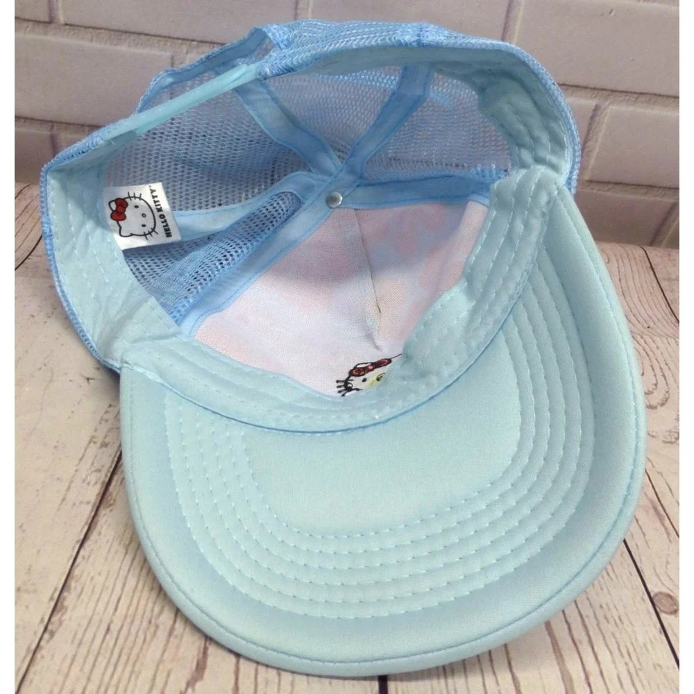 Hello Kitty Floral Mesh Trucker Hat Adjustable Snapback Light Blue & Orange